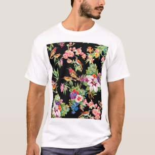 Wilde Vögel Blumen: Schwarze Vintage T-Shirt
