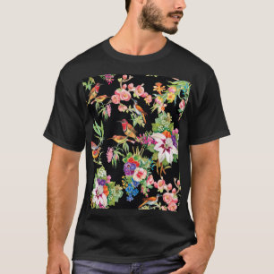 Wilde Vögel Blumen: Schwarzes Vintage T-Shirt