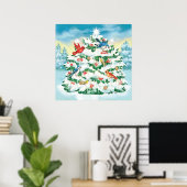 Wilde Vögel in der Natur mit Starlit Weihnachtsbau Poster (Heimbüro)