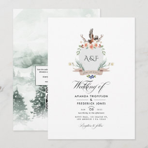 Wilde Wald-Lorbeer-Kamm-QR-Code-RSVP-Hochzeit Einladung
