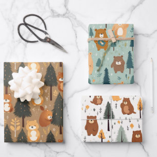Wilde Waldbären Geschenkpapier Set