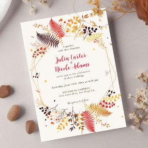 Wilde Waldblumen Farn Pilze Laub Hochzeit Einladung