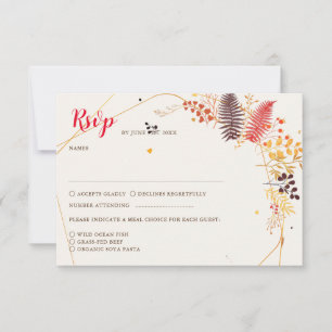Wilde Waldblumen Farn Pilze Laub Hochzeit RSVP Karte