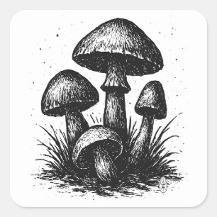 Wilde Waldpilze – Tuschekunst Quadratischer Aufkleber