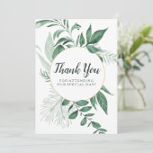 Wilde Wasserfarben Blätter Jäger Grüne Hochzeit Dankeskarte (Stehend Vorderseite)