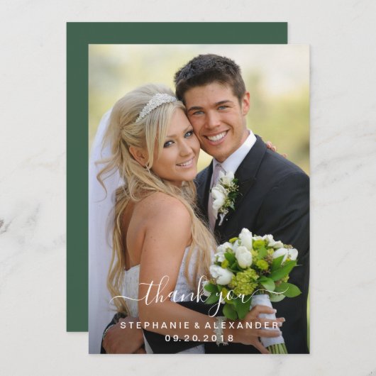 Wilde Wasserfarben Blätter Jäger Grüne Hochzeit Dankeskarte (Vorne/Hinten)