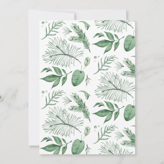 Wilde Wasserfarben Blätter Jäger Grüne Hochzeit Dankeskarte (Rückseite)