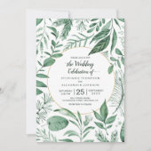 Wilde Wasserfarben Blätter Jäger Grüne Hochzeit Einladung (Vorderseite)