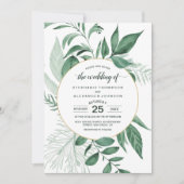 Wilde Wasserfarben Blätter Jäger Grüne Hochzeit Einladung (Vorderseite)