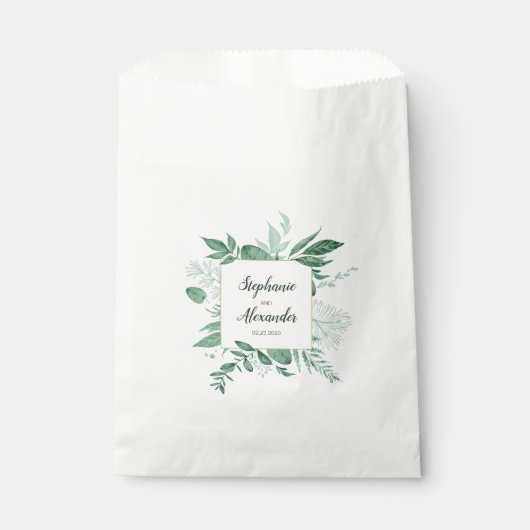 Wilde Wasserfarben Blätter Jäger Grüne Hochzeit Geschenktütchen (Vorderseite)