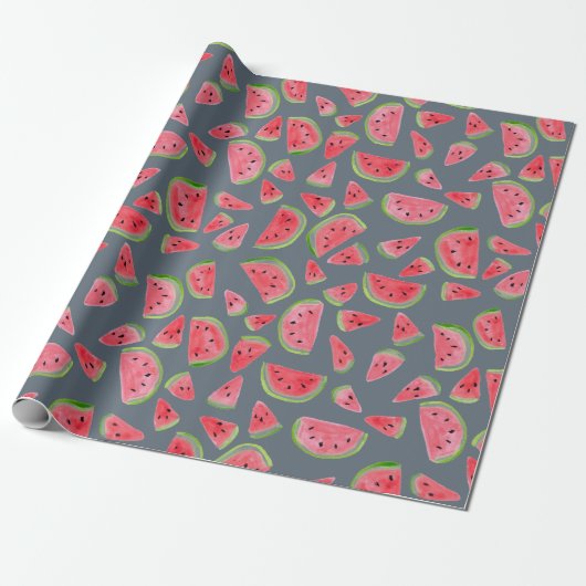 Wilde Wassermelone auf grauem Geschenkpapier Aquar (Ungerollt)