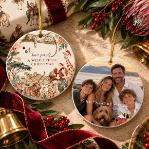 Wilde Weihnachts-Wasserfarben-Safari-Familienfoto Keramik Ornament