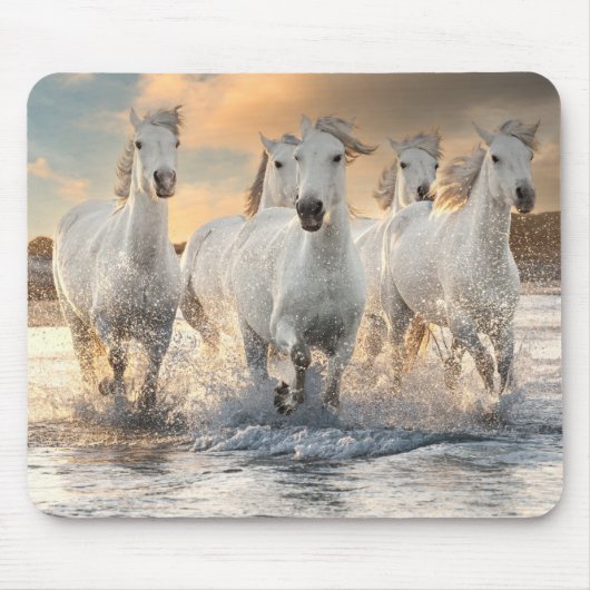 Wilde Weiße Pferde Mousepad (Vorne)