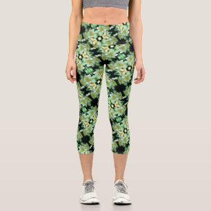 Wilde weiße Rose Blumenmuster Capri Leggings