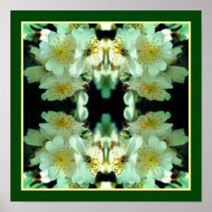 Wilde weiße wuchernde Rosen Florale Kunst abstrakt Poster