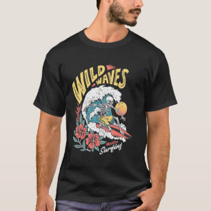 Wilde Wellen Skelett Surfen Malibu Geist T-Shirt