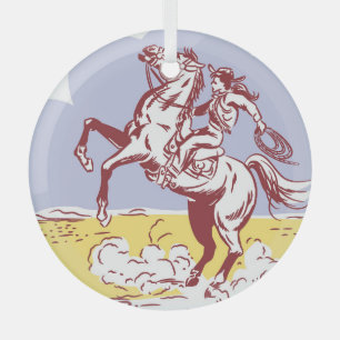 Wilde West-Cowgirl: Vintage-Linienzeichnung. Ornament Aus Glas