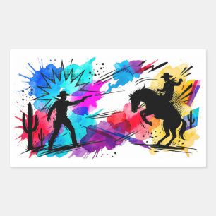 Wilde Western-Cowboys Farbige Wasserfarben-Kunst Rechteckiger Aufkleber
