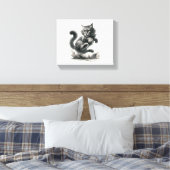 Wilde Whiskers Leap - Schwarz & Weiß Katze Kunst d Leinwanddruck (Insitu (Schlafzimmer))