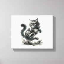 Wilde Whiskers Leap - Schwarz & Weiß Katze Kunst d