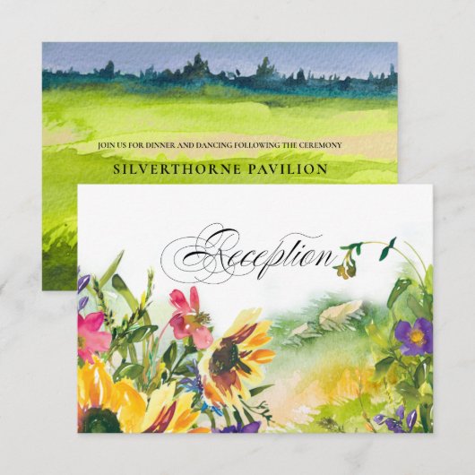Wilde Wiesenblumen Hochzeitsempfangskarte Einladung (Vorne/Hinten)