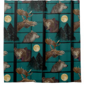 Wilde Wildnis, Bär, Wolf, Elche und Mond Duschvorhang (Vorderseite)