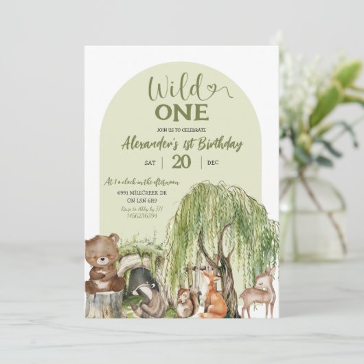 Wilde Wildtiere 1. Geburtstag Einladung (Stehend Vorderseite)