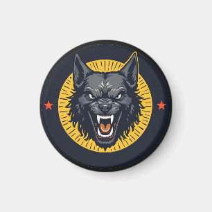 Wilde Wolf-Illustration mit kreisförmigem Design Magnet