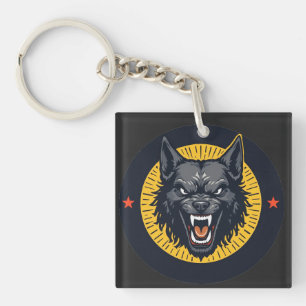 Wilde Wolf-Illustration mit kreisförmigem Design Schlüsselanhänger