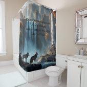 Wilde Wölfe im Wasserfall Oasis Säulenkanddel Duschvorhang (Beispiel)