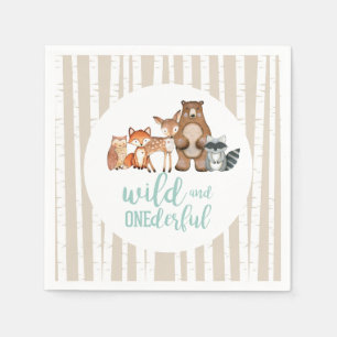 Wilde wundervolle Waldtiere zum ersten Geburtstag Serviette