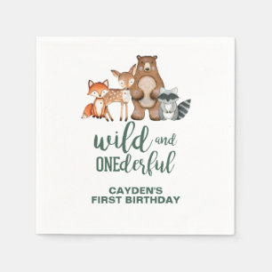 Wilde wundervolle Waldtiere zum ersten Geburtstag Serviette