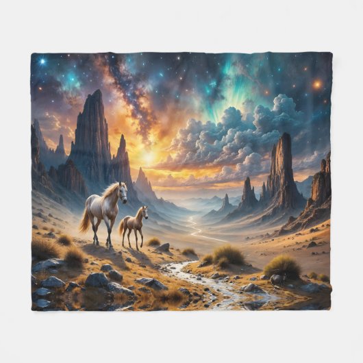Wilde Wüstenlandschaft und Fohlen Fleecedecke (Vorderseite (Horizontal))