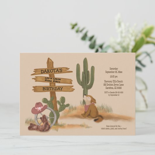 Wilde Wüstentiere Mädchen Grafik Geburtstag Einladung (Stehend Vorderseite)