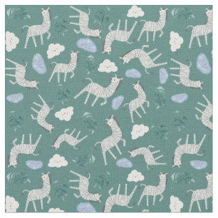 Wilde Zebra-Pferde Aquarellkinder blau Stoff