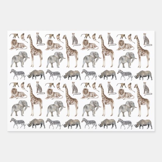 Wilde Zootiere, die Papierblätter umhüllen Geschenkpapier Set (Vorderseite 3)