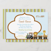 Wilde Zug-Safari-Tier-Einladung für Jungen Einladung (Vorne/Hinten)