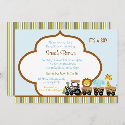 Wilde Zug-Safari-Tier-Einladung für Jungen Einladung (Vorne/Hinten)