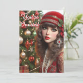 Wilde Zwanziger Jahre Weihnachtsfeier Flapper-Weih Einladung (Stehend Vorderseite)