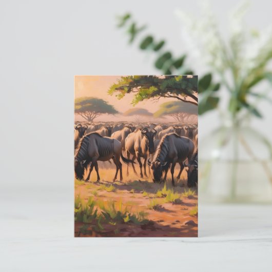 Wildebeest in Savanne Postkarte (Stehend Vorderseite)