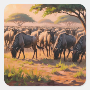 Wildebeest in Savanne Quadratischer Aufkleber