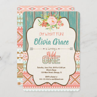 Wilder 1. Geburtstag Einladung Mädchen Stammesboho