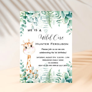 Wilder 1. Geburtstag Giraffe Dschungelwald Luxus Einladung