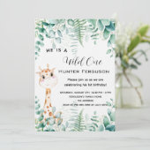 Wilder 1. Geburtstag Giraffe Dschungelwald Luxus Einladung (Stehend Vorderseite)