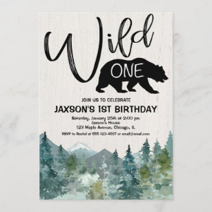 Wilder 1. Geburtstag Junge rustikale Berge Wald Einladung