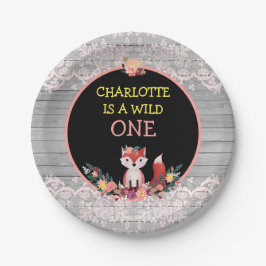 Wilder 1. Geburtstagniedlicher Fox u. Blumen Pappteller