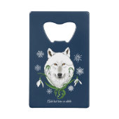 Wilder arktischer Wolf Schneeflocken Blume Geldbeutel Flaschenöffner (Vorderseite)