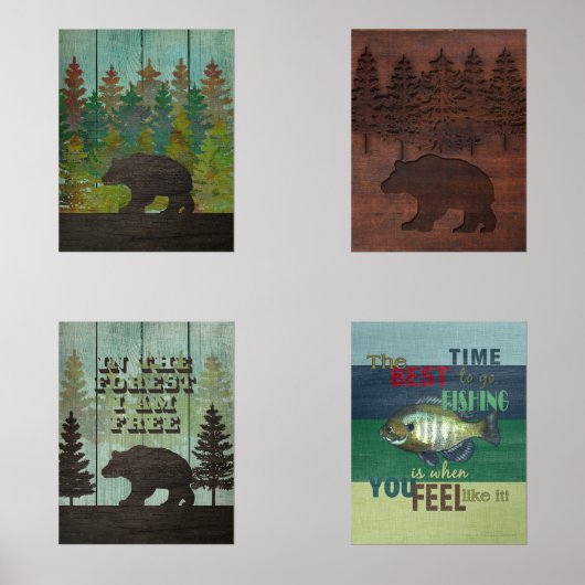 Wilder Bär und Fischen im Freien Liebhaber Bilderwand Sets (Vorderseite)