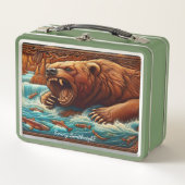 Wilder Bär und Power des Flusses Metall Brotdose (Vorderseite)