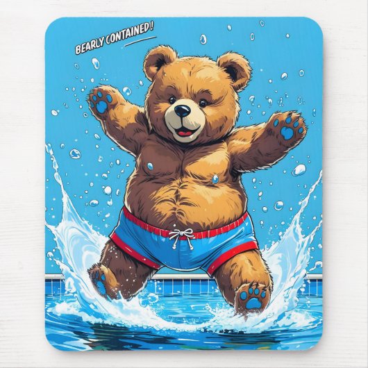 Wilder Bären-Sommer-Vintage-Pool Mousepad (Vorne)